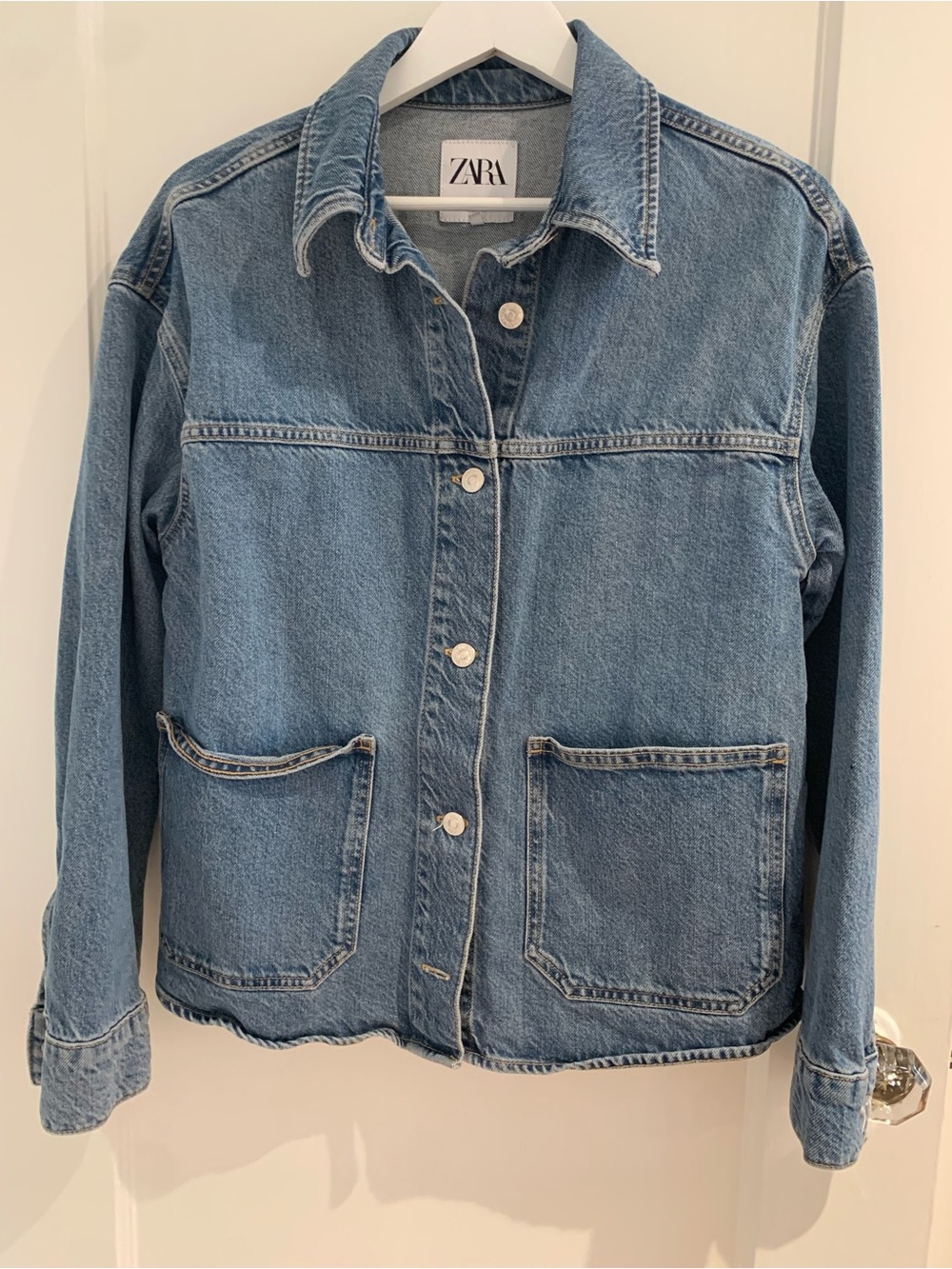 ZARA Light Wash Blue Denim Chore Coat